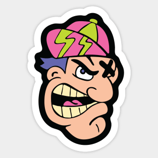 Angry mad 90's retro colours Baseball Cap Guy Sticker